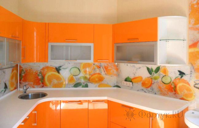 Фартук стекло фото: апельсины в воде, заказ #SN-97, Оранжевая кухня.