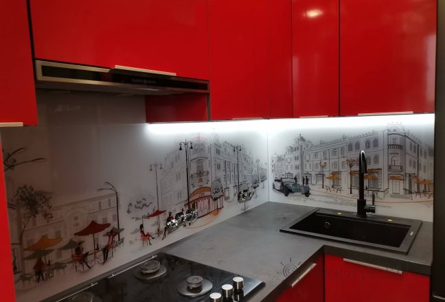Скинали фото: французские улочки, заказ #ИНУТ-10383, Красная кухня.