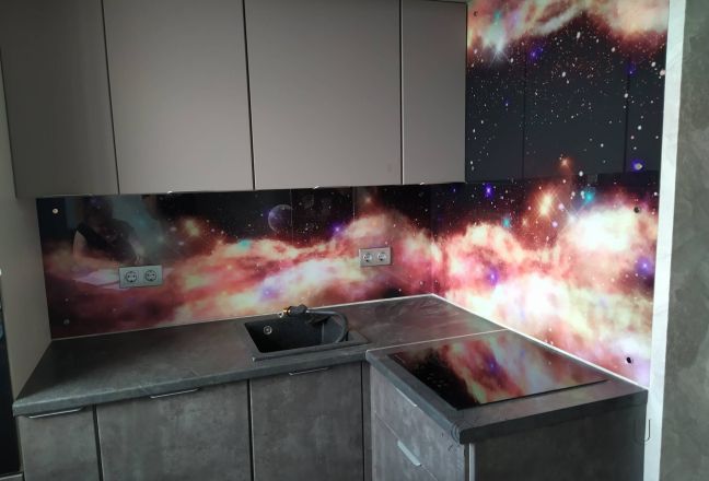 Стеновая панель фото: галактика, заказ #ИНУТ-9755, Серая кухня.