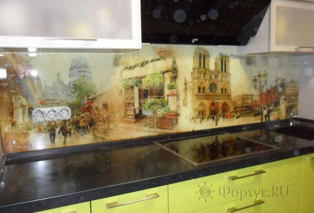 Скинали для кухни фото: коллаж достопримечательности парижа., заказ #S-1412, Желтая кухня. Изображение 110890