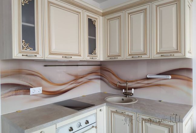 Фартук для кухни фото: коричневая волна, заказ #ИНУТ-10179, Белая кухня.