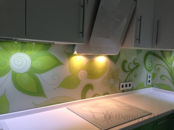 Скинали для кухни фото: красочное изображение зеленых цветочков., заказ #SK-0426-2, Зеленая кухня.