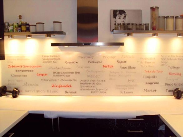 Фартук для кухни фото: надписи на светлом фоне, заказ #НК-1015, Белая кухня.