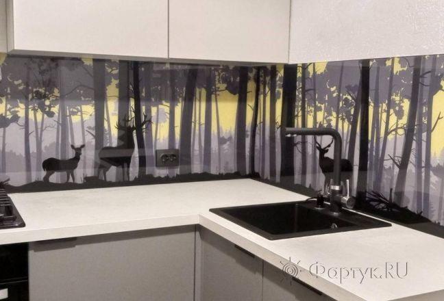 Стеновая панель фото: олени в лесу, заказ #ИНУТ-17125, Серая кухня. Изображение 147062