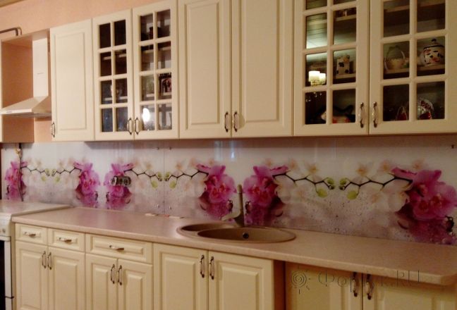 Фартук для кухни фото: орхидеи, заказ #УТ-834, Белая кухня. Изображение 111312