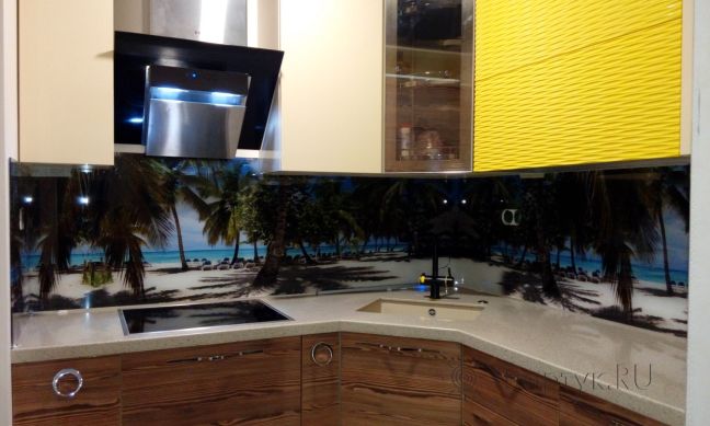 Скинали для кухни фото: пальмы на пляже, заказ #УТ-1174, Желтая кухня.