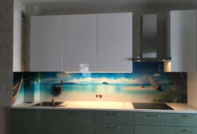 Стеновая панель фото: пляж, берег с голубым небом, заказ #КРУТ-527, Серая кухня. Изображение 111428