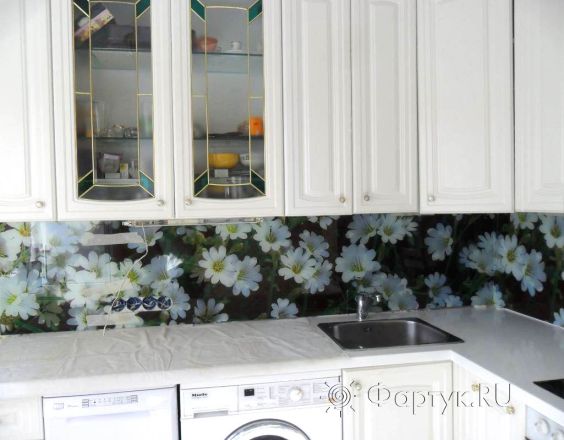 Фартук для кухни фото: полевые цветы ., заказ #SN-169, Белая кухня.