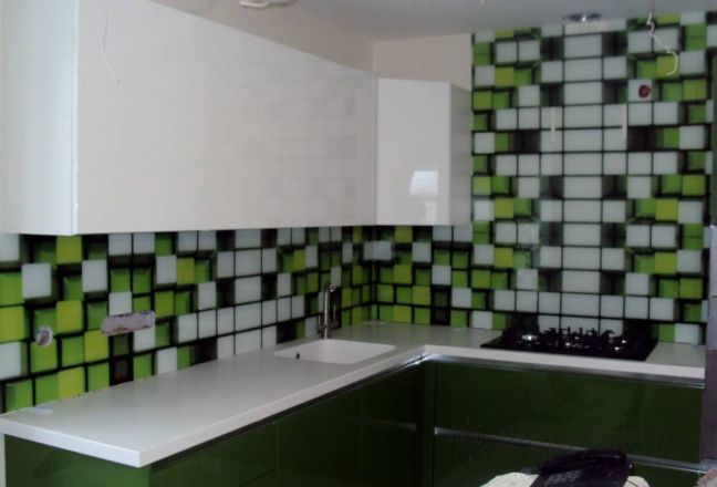 Скинали для кухни фото: разноцветные кубики., заказ #НК-1210, Зеленая кухня. Изображение 110422