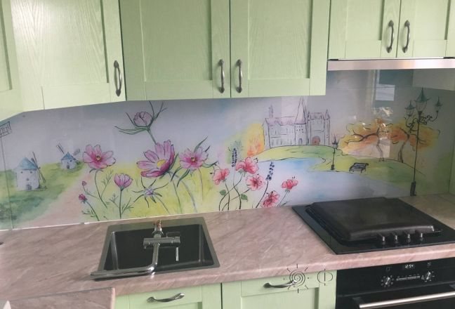 Скинали для кухни фото: рисованный пейзаж, заказ #КРУТ-1273, Зеленая кухня. Изображение 208576