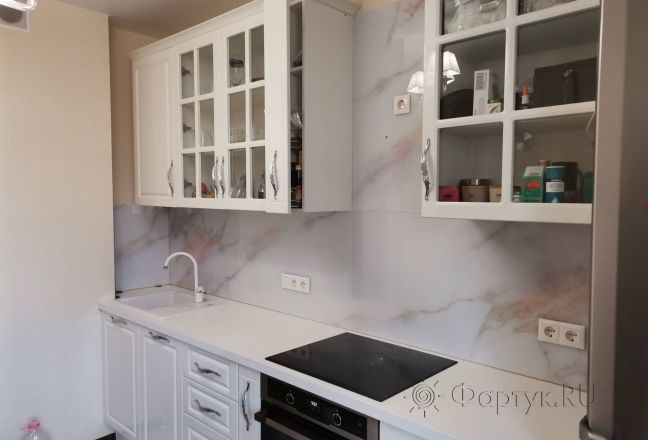 Фартук для кухни фото: текстура мрамора, заказ #ИНУТ-8496, Белая кухня.