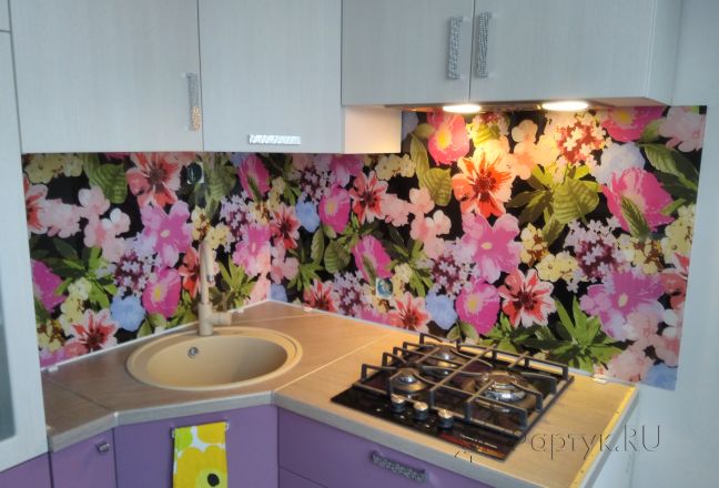 Фартук фото: цветочная текстура, заказ #ИНУТ-519, Фиолетовая кухня. Изображение 180810