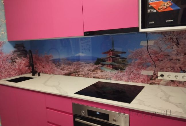 Фартук фото: цветущая сакура, заказ #ГОУТ-252, Фиолетовая кухня. Изображение 111102