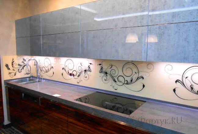 Стеновая панель фото: узоры на светлом фоне, заказ #SK-1114, Серая кухня.