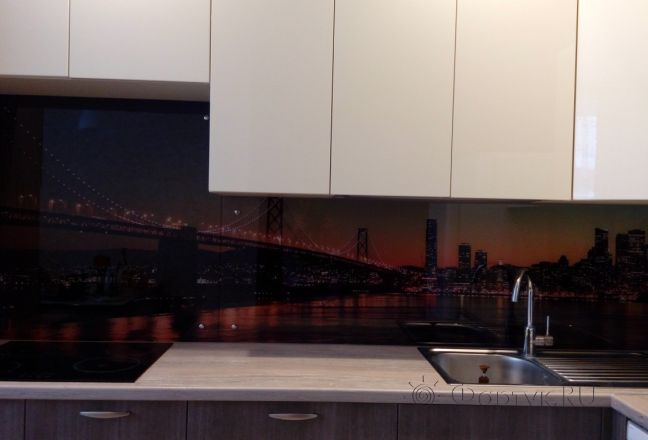 Фартук для кухни фото: вечерняя панорама моста, сан-франциско, заказ #УТ-1551, Белая кухня. Изображение 147018