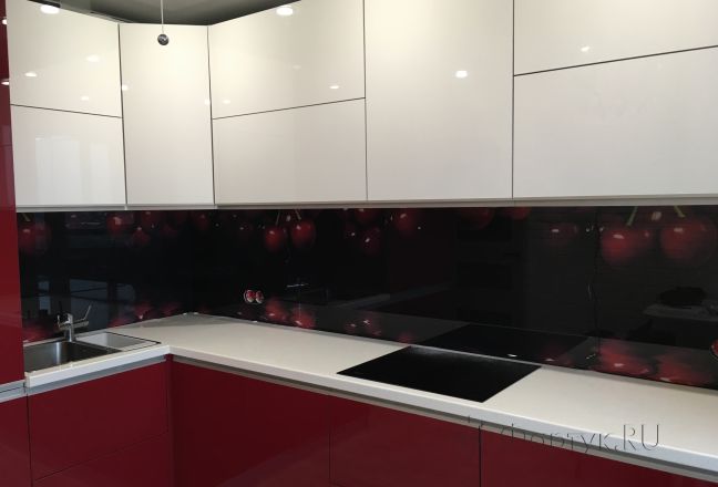 Скинали фото: вишня на черном фоне, заказ #КРУТ-168, Красная кухня. Изображение 112350