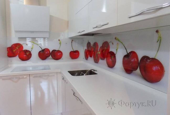Фартук для кухни фото: ягоды спелой вишни, заказ #УТ-377, Белая кухня. Изображение 94338
