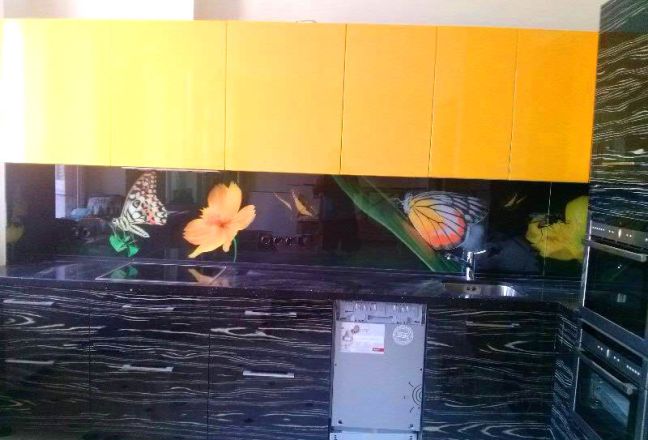 Скинали для кухни фото: яркие бабочки , заказ #SK-514, Желтая кухня. Изображение 111730