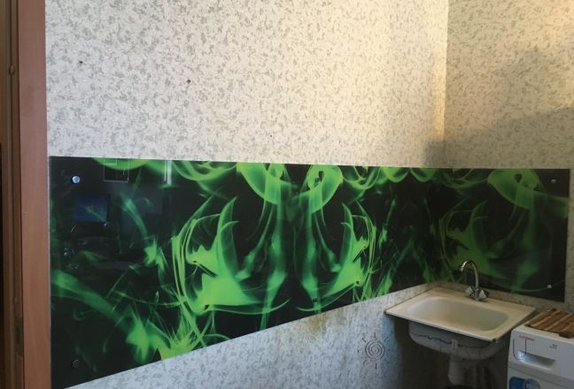 Стеновая панель фото: зеленая дымка, заказ #КРУТ-565, Серая кухня. Изображение 110698