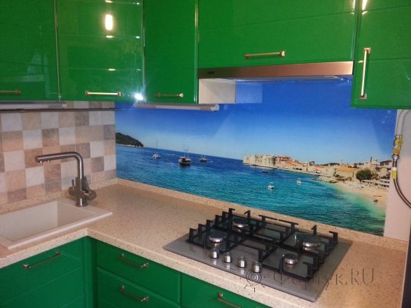 Скинали для кухни фото: живописная бухта, заказ #SK-0826-2, Зеленая кухня.