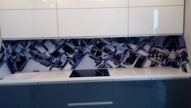 Стеклянная фото панель: 3d кубы, заказ #ИНУТ-3548, Синяя кухня.
