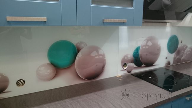 Стеклянная фото панель: 3d шары, заказ #КРУТ-082, Синяя кухня.