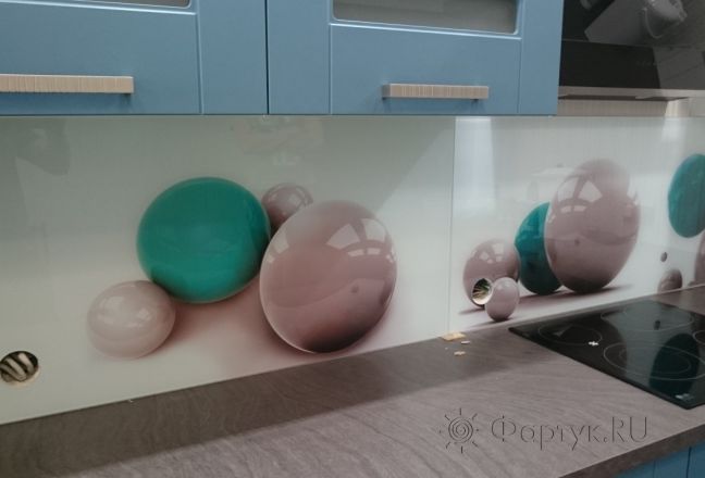 Стеклянная фото панель: 3d шары, заказ #КРУТ-082, Синяя кухня. Изображение 110410