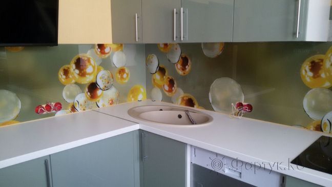 Стеновая панель фото: 3d шары, заказ #ГМУТ-646, Серая кухня.