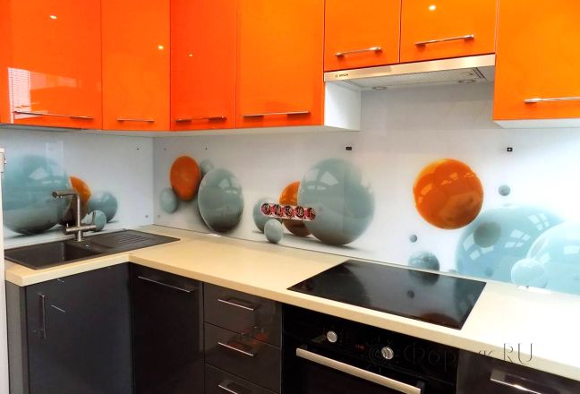Фартук стекло фото: 3d шары, заказ #УТ-410, Оранжевая кухня. Изображение 110410