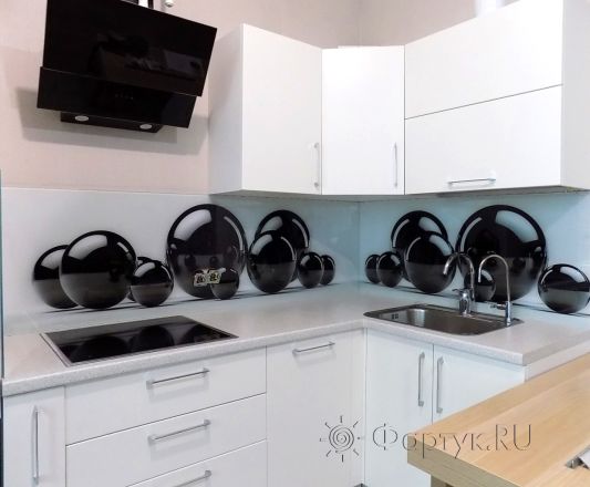 Фартук для кухни фото: 3d шары, заказ #УТ-602, Белая кухня.