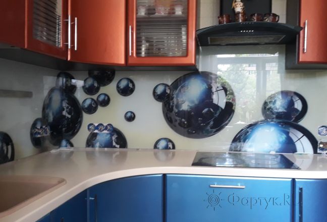 Стеклянная фото панель: 3d шары , заказ #ИНУТ-1405, Синяя кухня. Изображение 185130