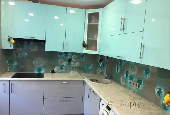 Стеклянная фото панель: 3d шары , заказ #КРУТ-2086, Синяя кухня. Изображение 110408