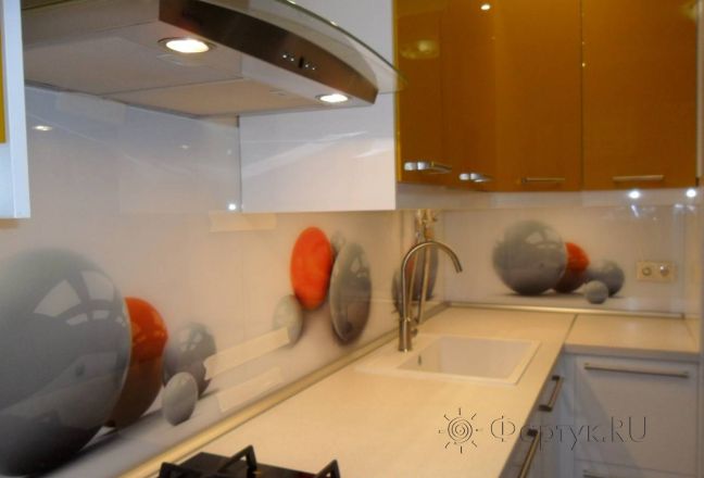 Фартук с фотопечатью фото: 3d шары на белом фоне., заказ #УТ-183, Коричневая кухня. Изображение 110410