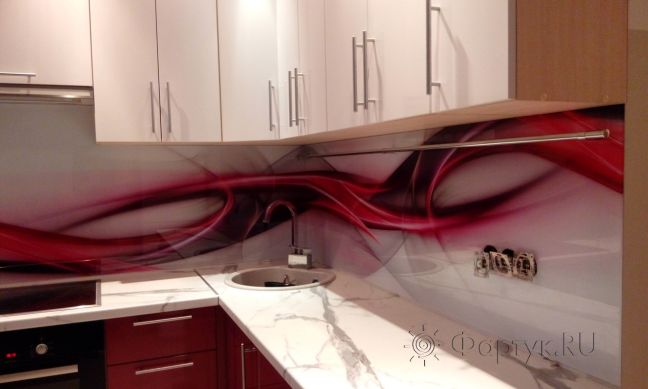 Скинали фото: абстрактная волна, заказ #УТ-2003, Красная кухня.