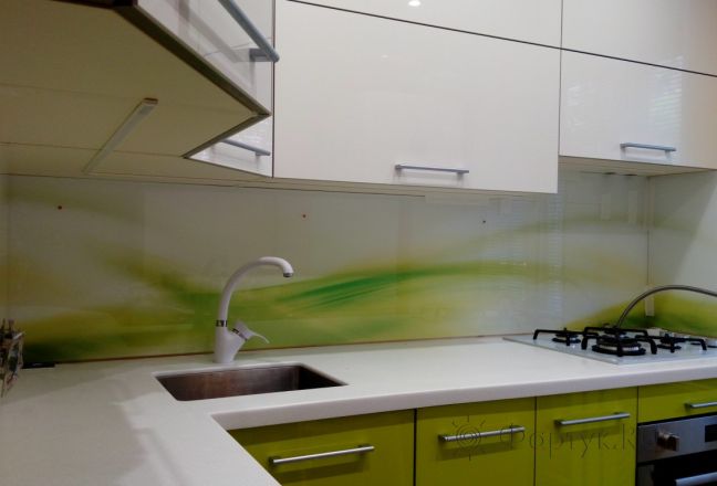 Скинали для кухни фото: абстрактная волна, заказ #ГМУТ-301, Зеленая кухня. Изображение 110430