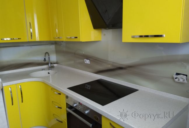 Скинали для кухни фото: абстрактная волна, заказ #ИНУТ-1164, Желтая кухня. Изображение 174020