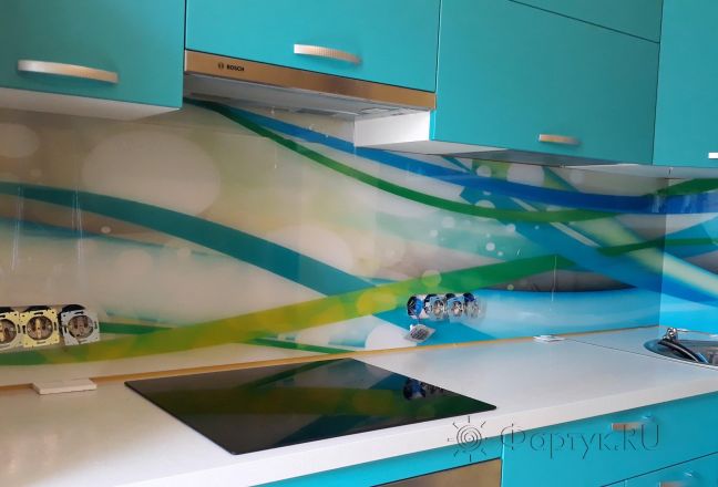 Стеклянная фото панель: абстрактная волна, заказ #ИНУТ-1679, Синяя кухня. Изображение 230428
