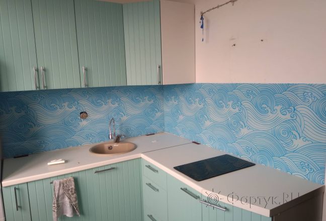 Стеклянная фото панель: абстрактная волна, заказ #ИНУТ-3229, Синяя кухня. Изображение 212452