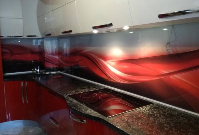 Скинали фото: абстрактная волна, заказ #ИНУТ-3191, Красная кухня.