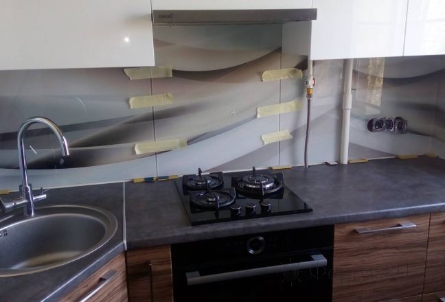 Фартук с фотопечатью фото: абстрактная волна, заказ #ИНУТ-30, Коричневая кухня.