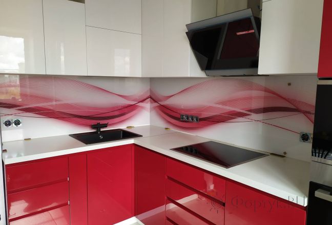 Скинали фото: абстрактная волна, заказ #ИНУТ-4472, Красная кухня. Изображение 110428