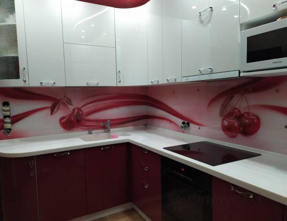 Скинали фото: абстрактная волна, заказ #ИНУТ-4882, Красная кухня.