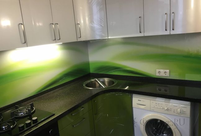 Скинали для кухни фото: абстрактная волна, заказ #КРУТ-1847, Зеленая кухня. Изображение 110430