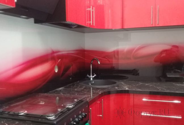Скинали фото: абстрактная волна, заказ #КРУТ-2177, Красная кухня. Изображение 299456