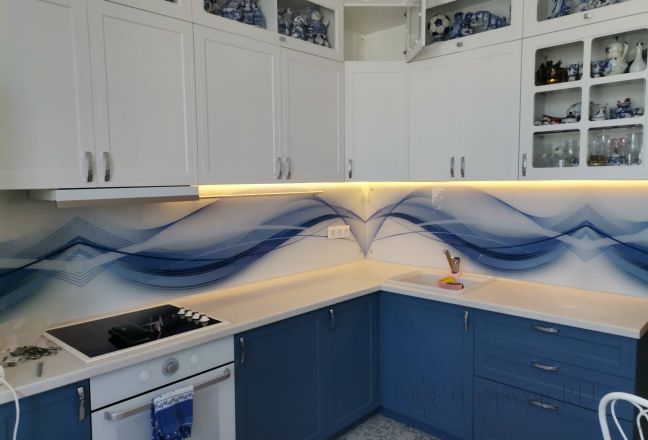 Стеклянная фото панель: абстрактная волна, заказ #ИНУТ-9167, Синяя кухня. Изображение 110428