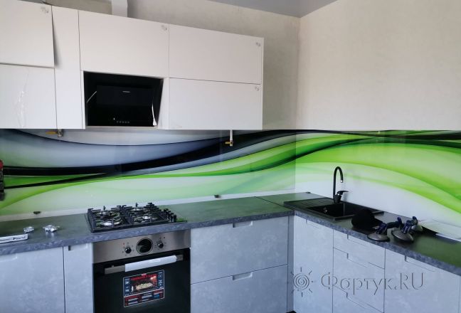 Стеновая панель фото: абстрактная волна, заказ #ИНУТ-11678, Серая кухня.