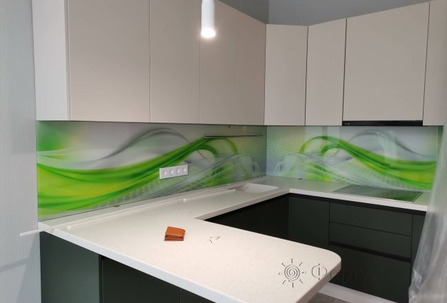 Скинали для кухни фото: абстрактная волна, заказ #ИНУТ-14039, Зеленая кухня.