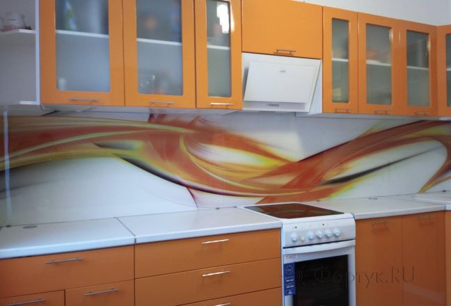 Фартук стекло фото: абстрактная волна, заказ #КРУТ-3756, Оранжевая кухня.