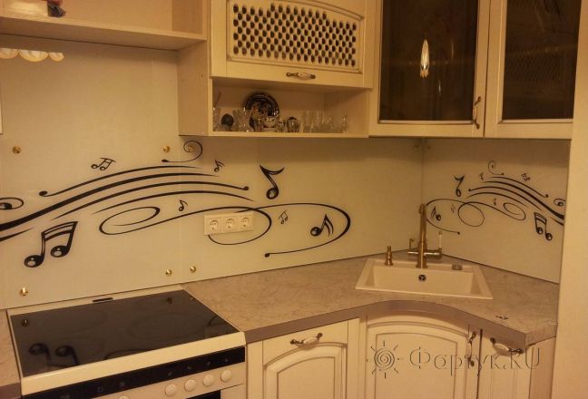 Фартук для кухни фото: абстрактное изображение нот, заказ #SK-701, Белая кухня.