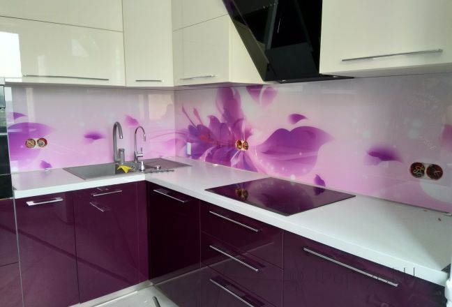 Фартук фото: абстрактные цветы, заказ #ИНУТ-1764, Фиолетовая кухня. Изображение 233978